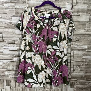 Ladies 2X Blouse -orchid Floral-Liz Claiborne -short Sleeves